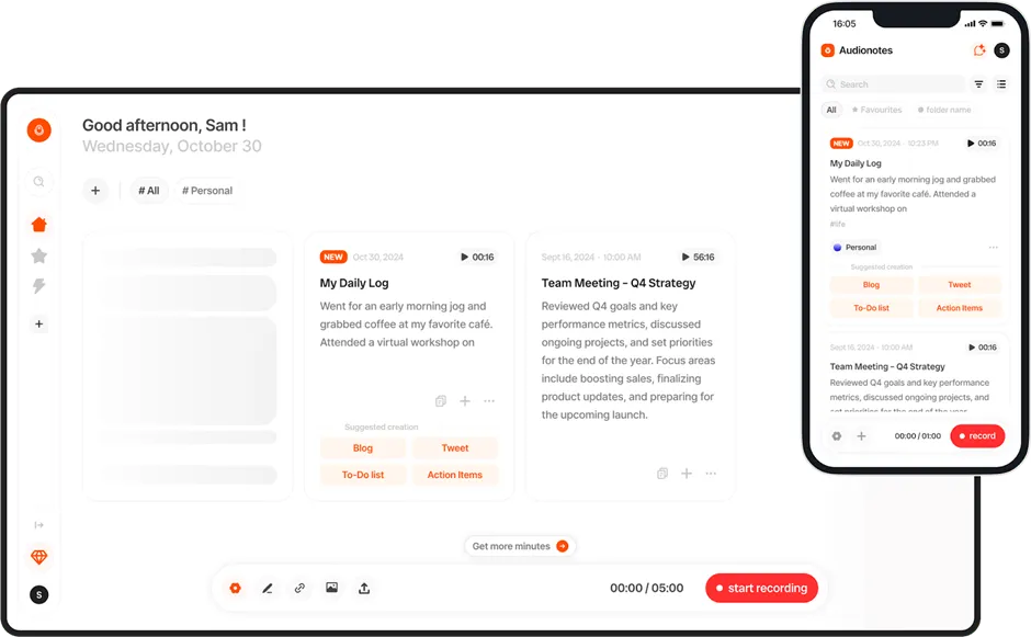 Audionotes.app (الأفضل لتدوين الملاحظات البسيطة باستخدام الذكاء الاصطناعي)