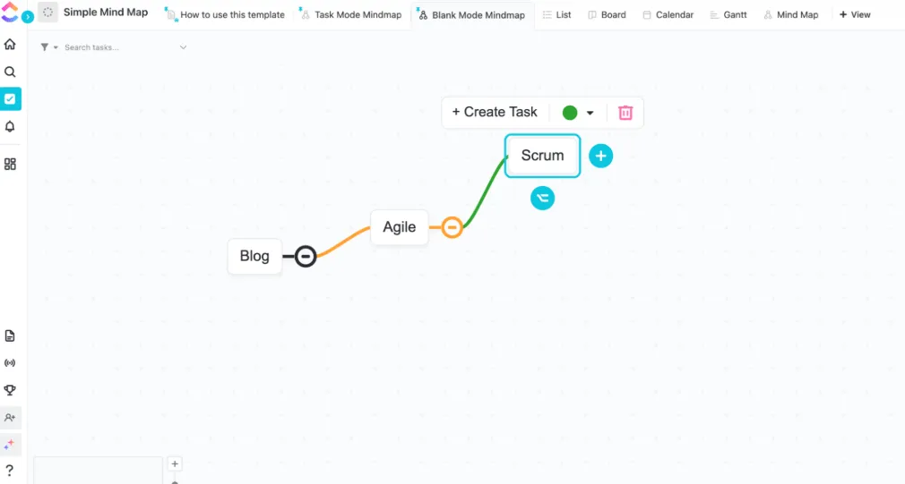 Visualisasikan ide proyek Anda dengan templat alur kerja Peta Pikiran Sederhana ClickUp