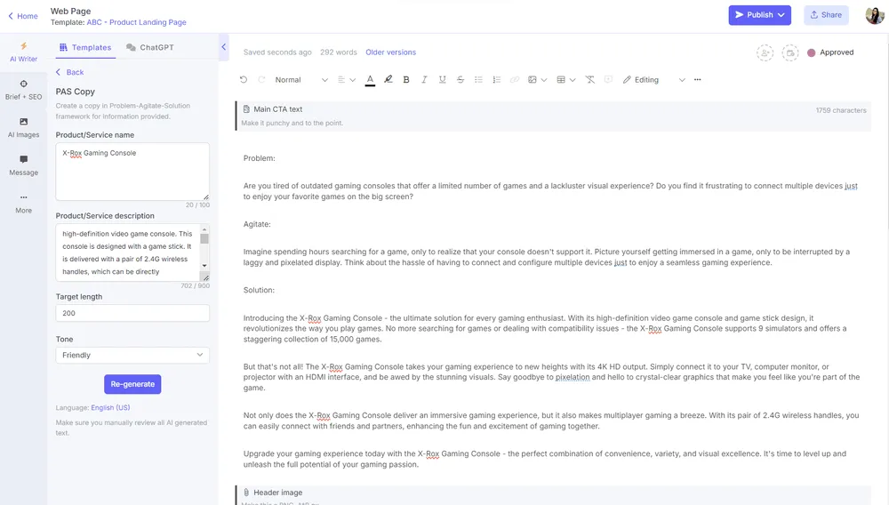 Modelo de redator de IA no formato PAS