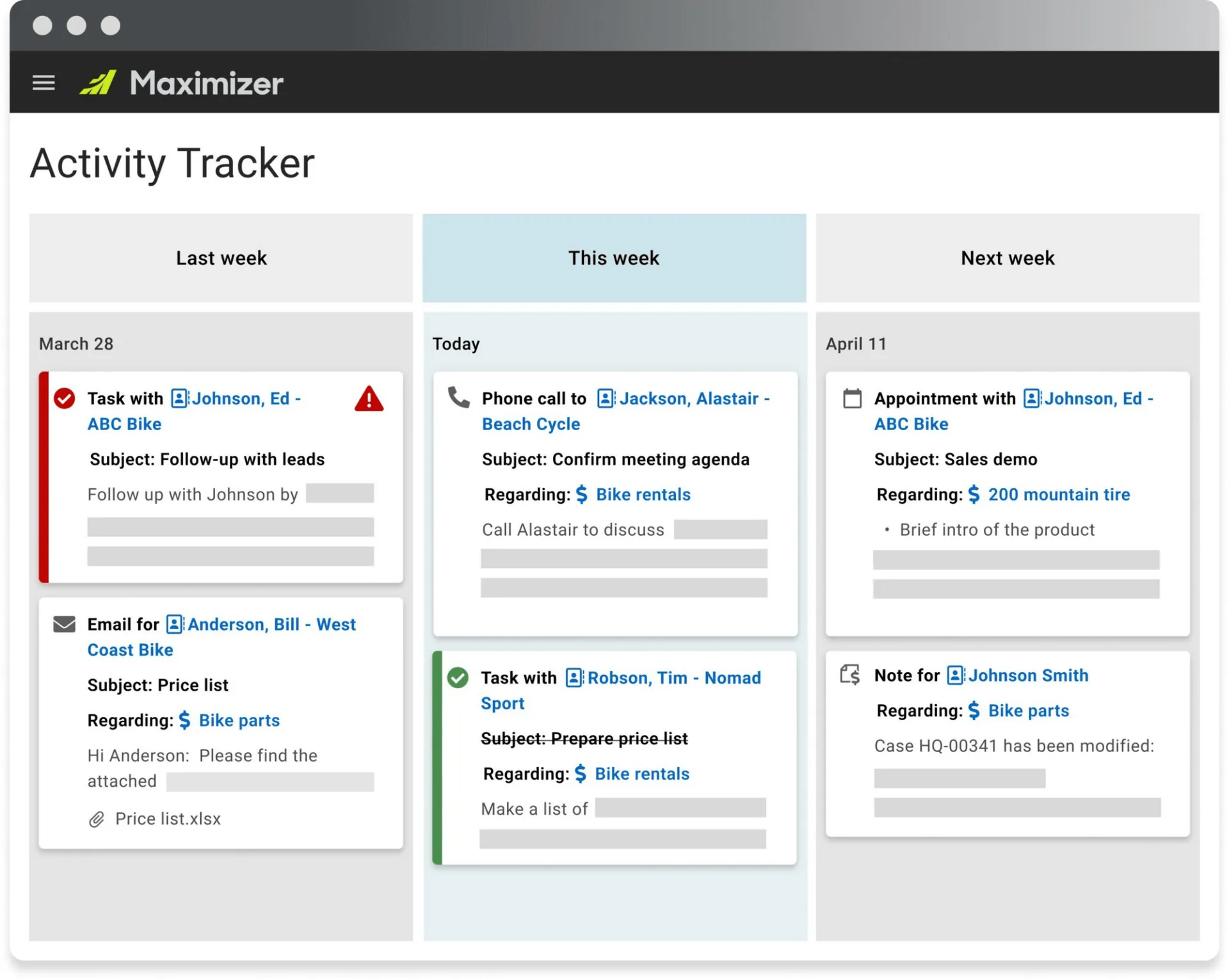 Activity Tracker su Maximizer