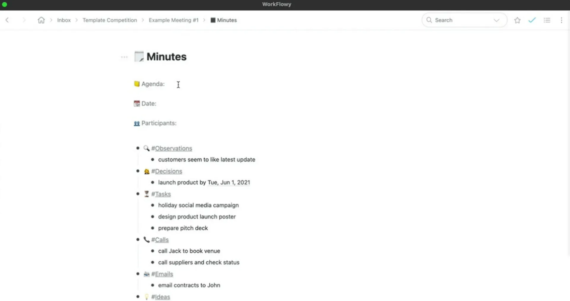 Utiliser Workflowy pour prendre des notes pendant une réunion