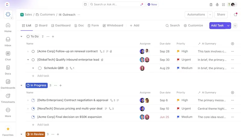 ClickUp CRM-oplossing
