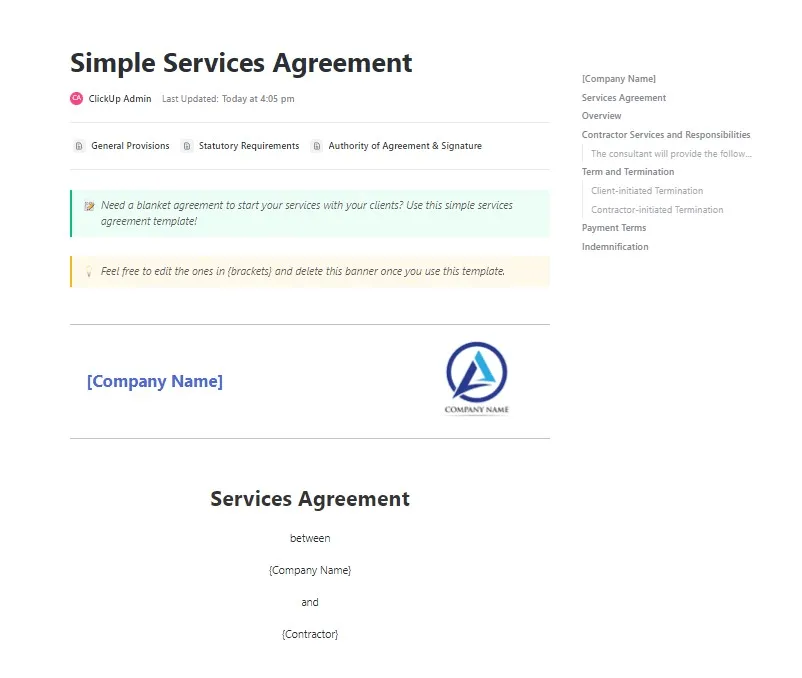 Modello di contratto di servizio ClickUp