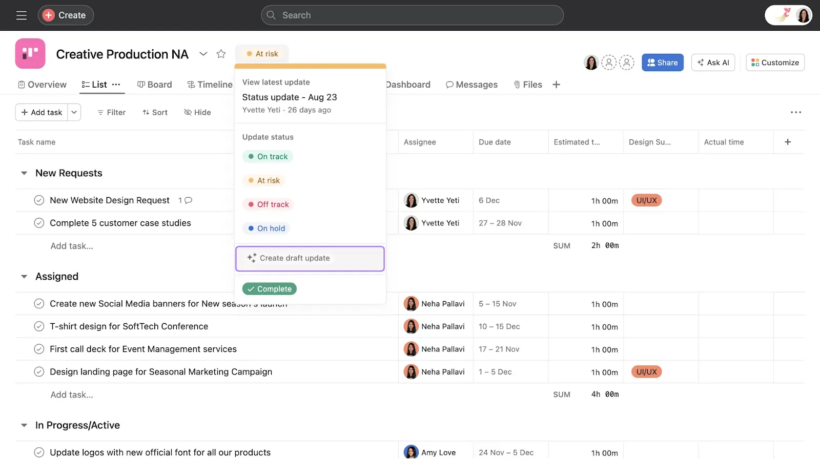 Asana AI-dashboard: AI-agenten voor projectmanagement