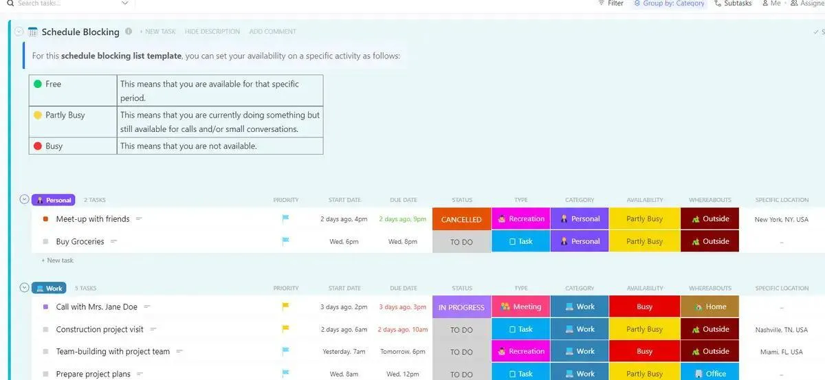 Planifiez votre emploi du temps et pratiquez le time blocking grâce au modèle de planification de ClickUp.