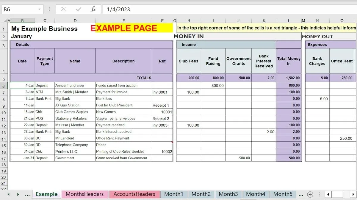 Modelli di contabilità: Modello di libro cassa Excel