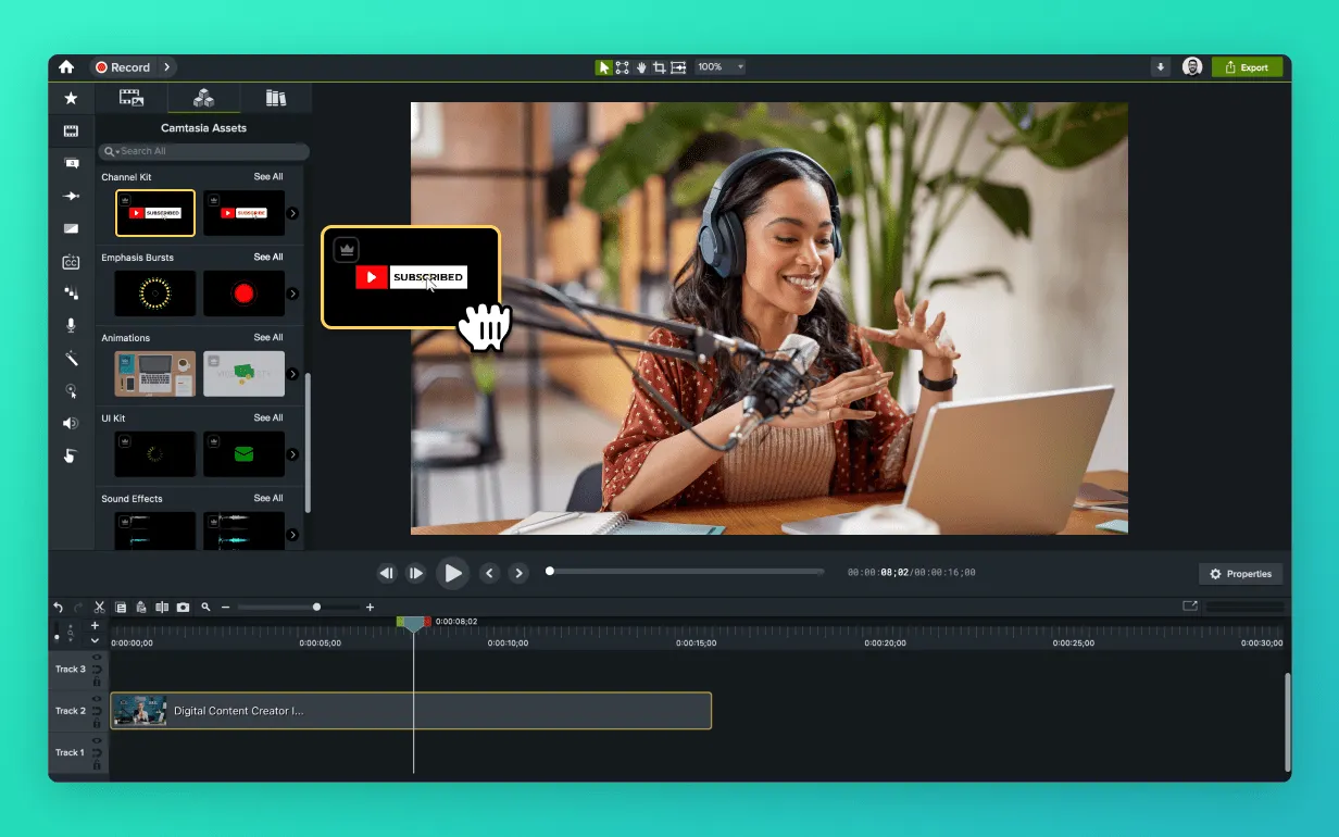 لوحة تحكم Camtasia