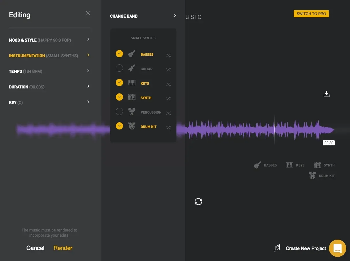 Amper Music Dashboard: generatív mesterséges intelligencia példák
