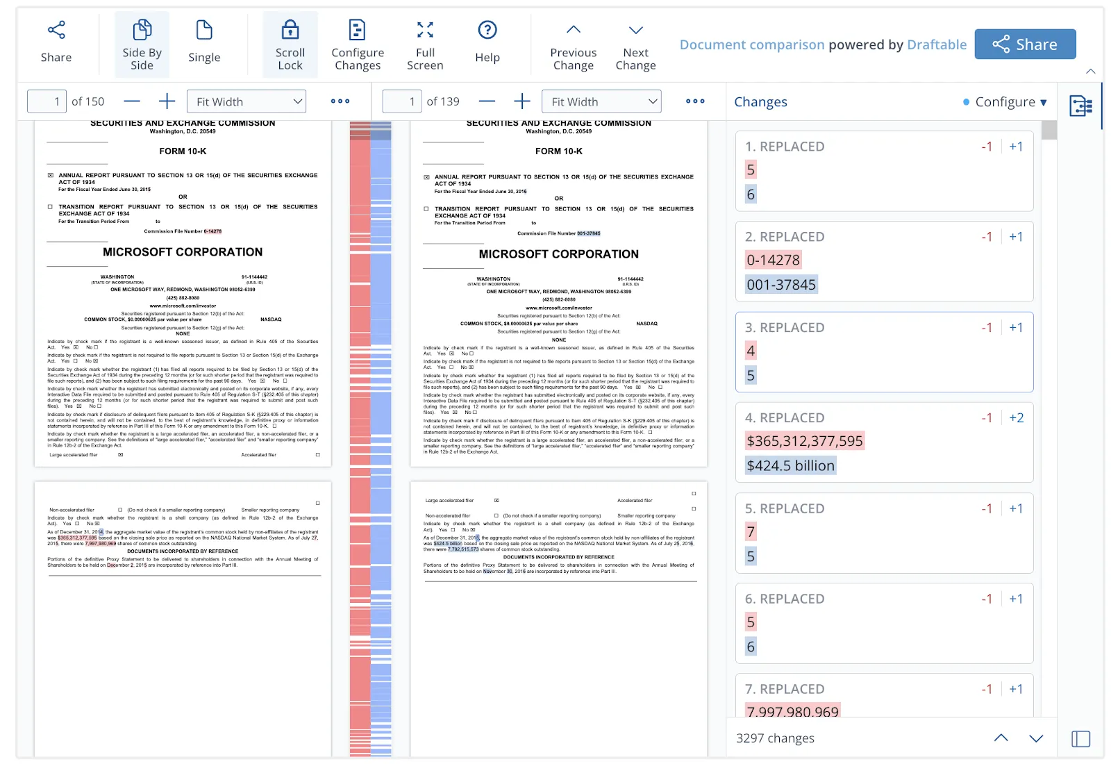 Die Dokumentenvergleichssoftware von Draftable – Vergleich nebeneinander
