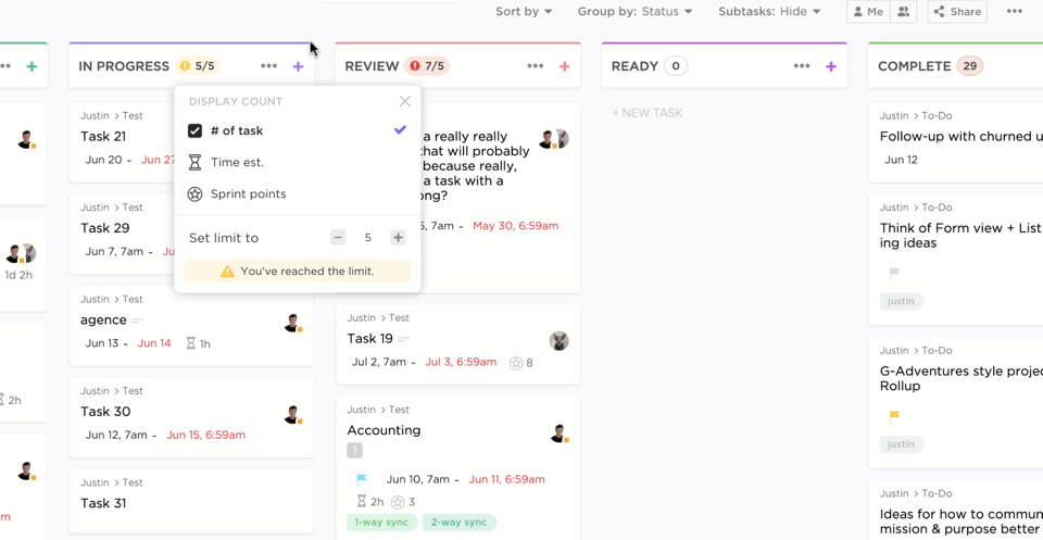 Board-Ansicht in ClickUp