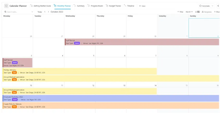เทมเพลตแผนงานปฏิทิน ClickUp; เทมเพลตปฏิทินระดมทุน