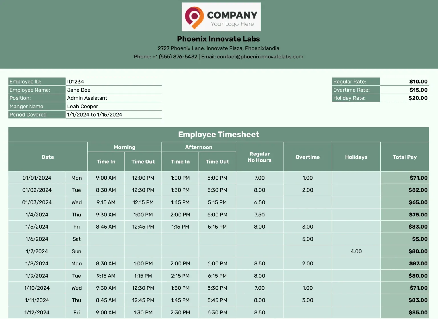 Die Vorlage für das Timesheet von Mitarbeitern: Vorlage für das Timesheet in Google Tabellen