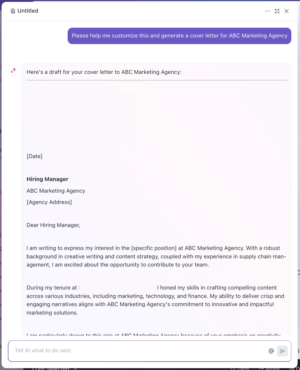 Twórz atrakcyjne listy motywacyjne i niestandardowe CV dzięki ClickUp Brain