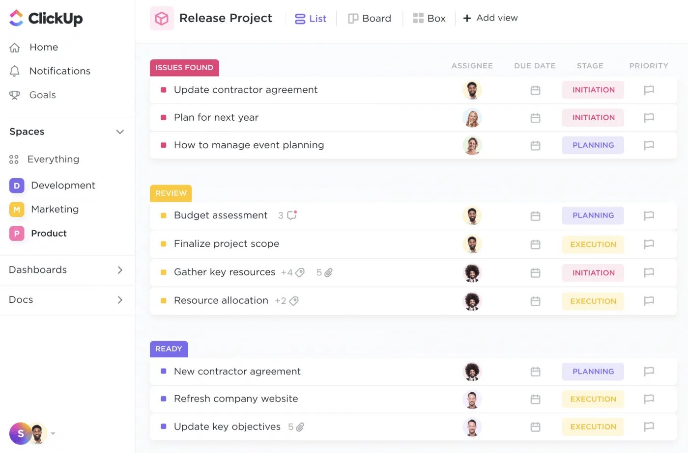 Categorize tarefas com base no contexto, prioridade e outros valores usando os campos personalizados do ClickUp.