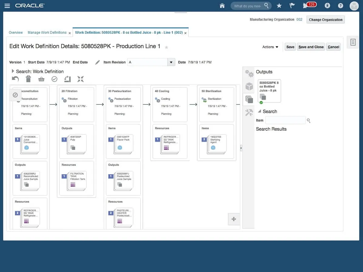 การแก้ไขรายละเอียดคำจำกัดความของงานใน Oracle Manufacturing
