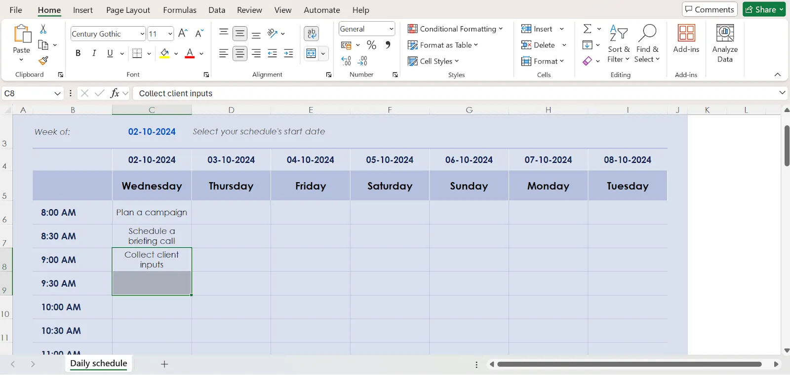 Chi tiết định dạng: cách tạo lịch trình trong Excel