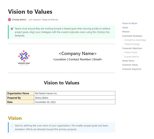 Allinea i tuoi valori alla tua visione con il modello Values to Vision.