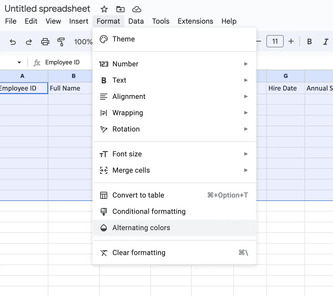 Como criar uma tabela no Google Sheets - Formate sua tabela no Google Sheets