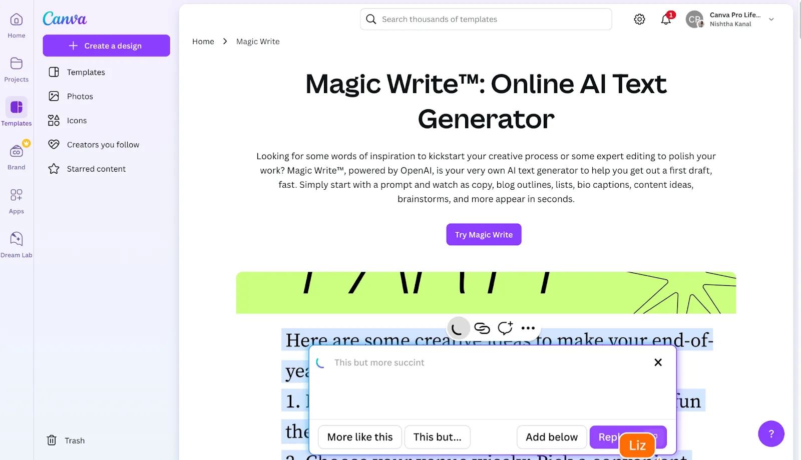 Interface Canva : comment utiliser l'IA dans Canva