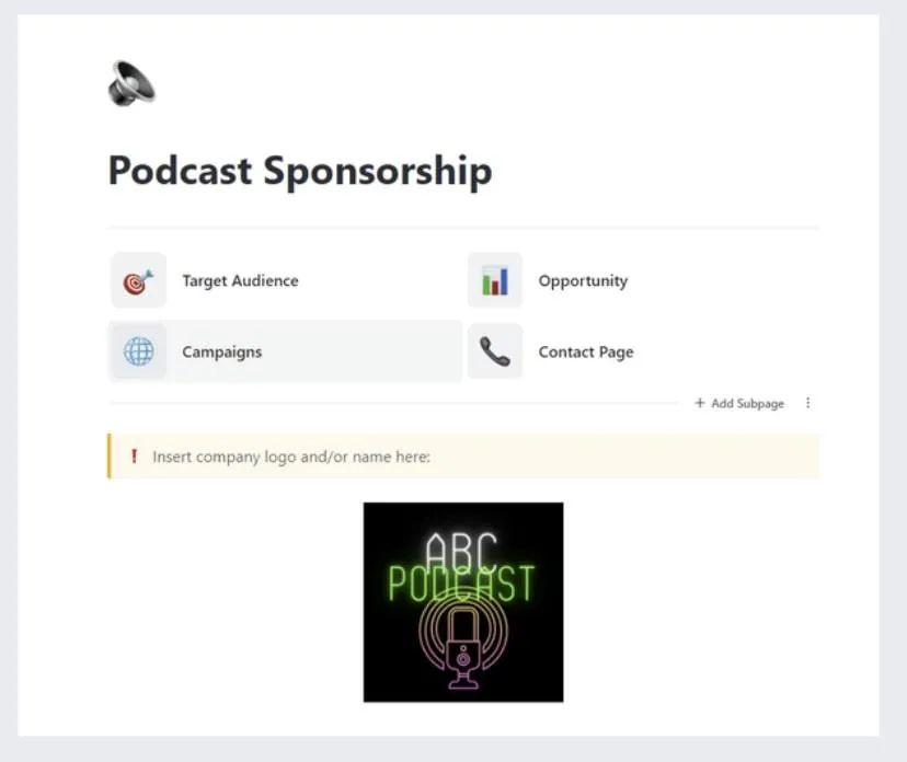Modelli per podcast: Modello per sponsorizzazioni podcast ClickUp