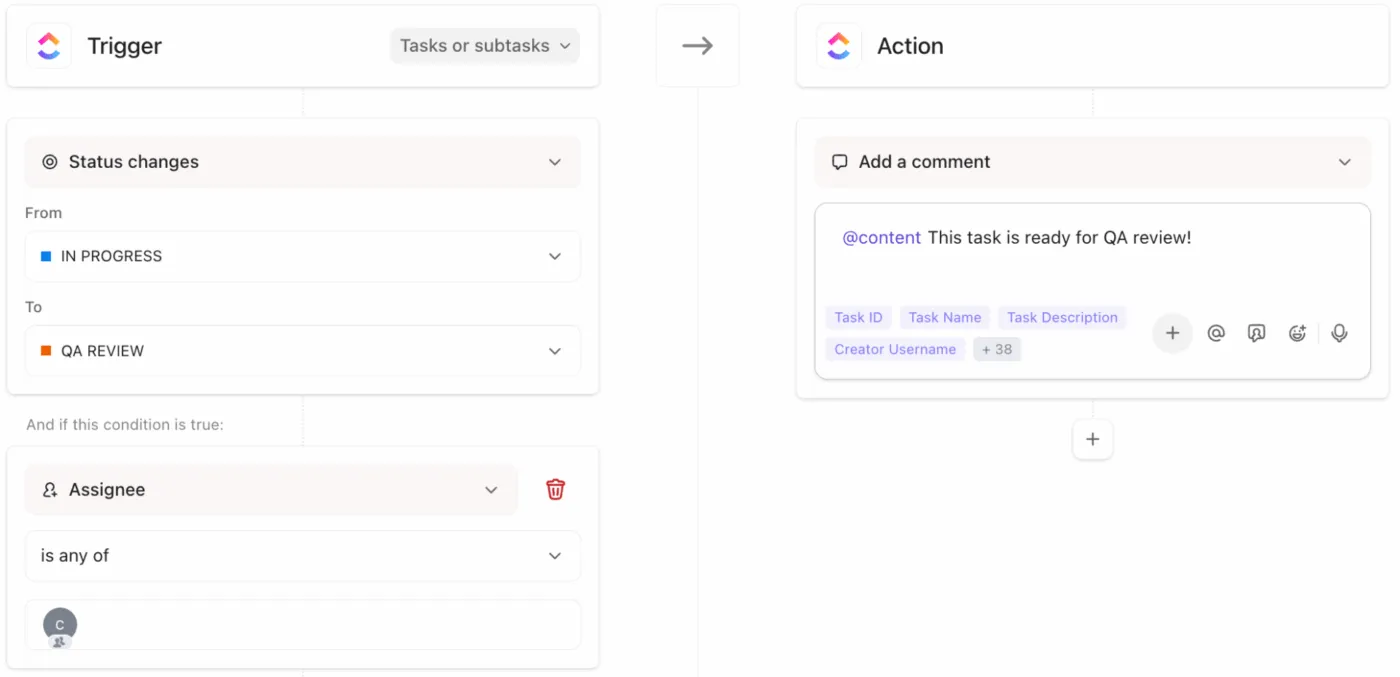Déclenchez des mises à jour lorsque les tâches passent d'une étape à l'autre grâce aux automatisations ClickUp : Planification des capacités
