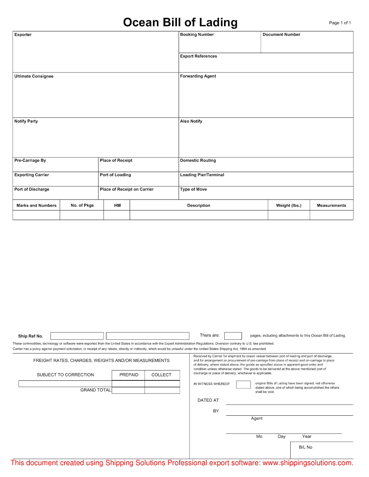 Шаблон за морски товарителница от Shipping Solutions