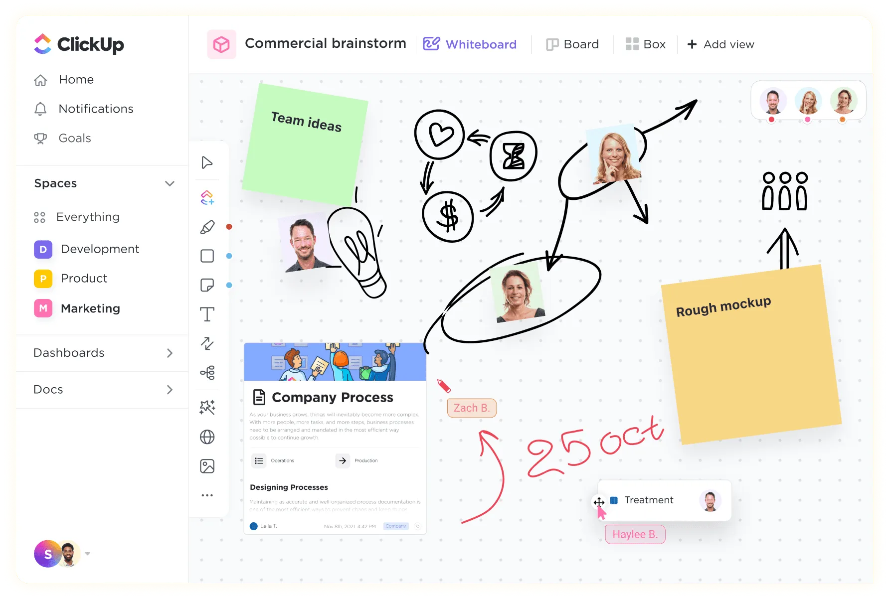 Planeje como construir um local de trabalho inclusivo no ClickUp Whiteboards.
