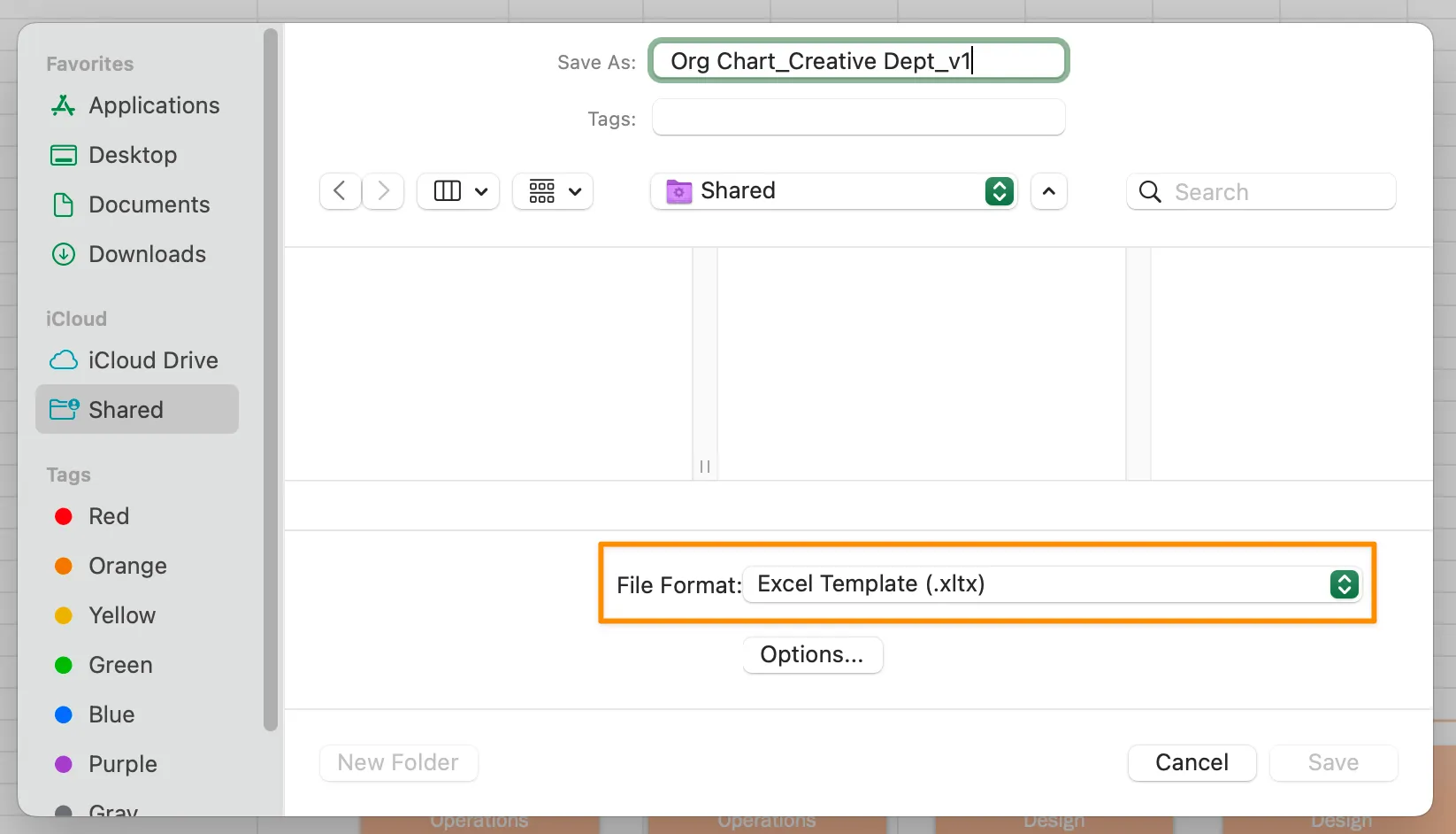 lưu mẫu biểu đồ tổ chức trong Excel cùng với dữ liệu nhân viên