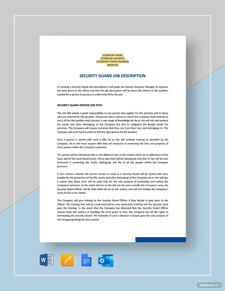 Modèle Word de description de poste d'agent de sécurité