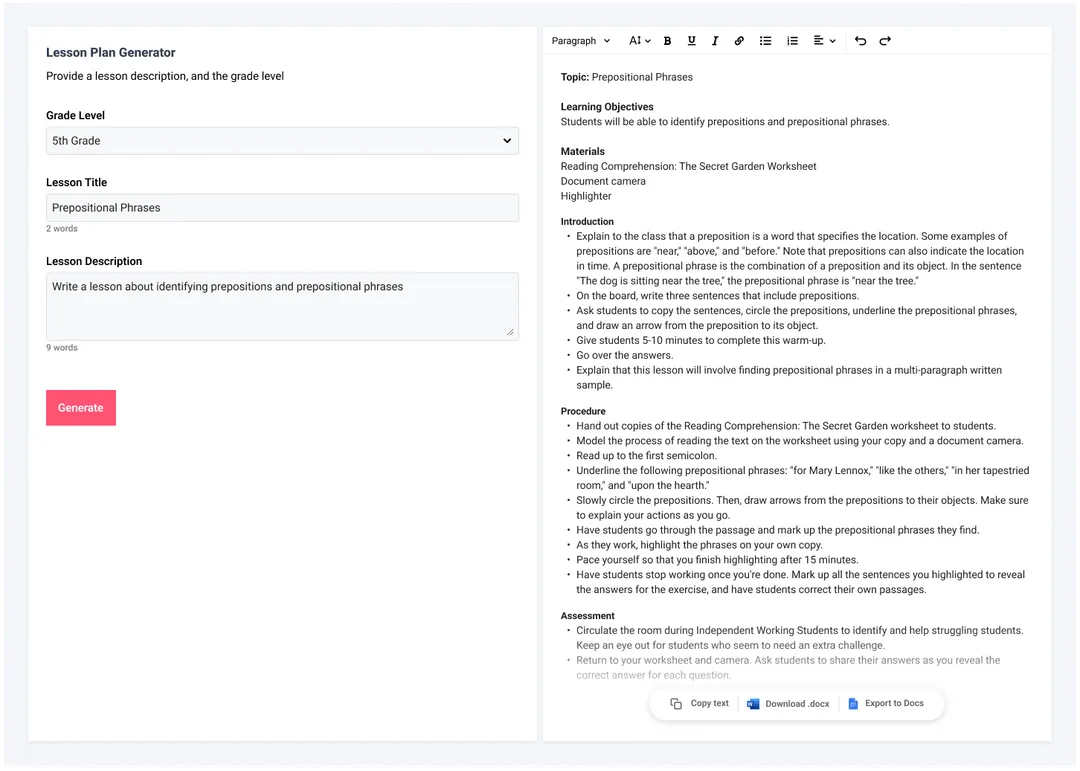 LessonPlans.ai (ideal para a geração de aulas personalizadas)