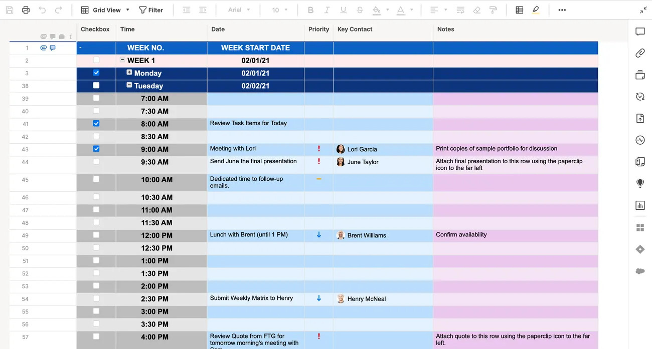 Modello di pianificazione settimanale: modelli Smartsheet