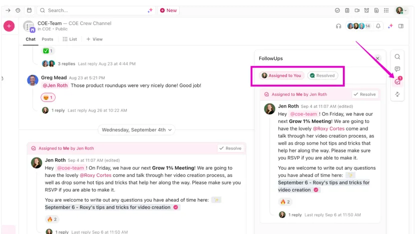 Follow-up delle attività e chat su come aumentare la produttività a casa.
