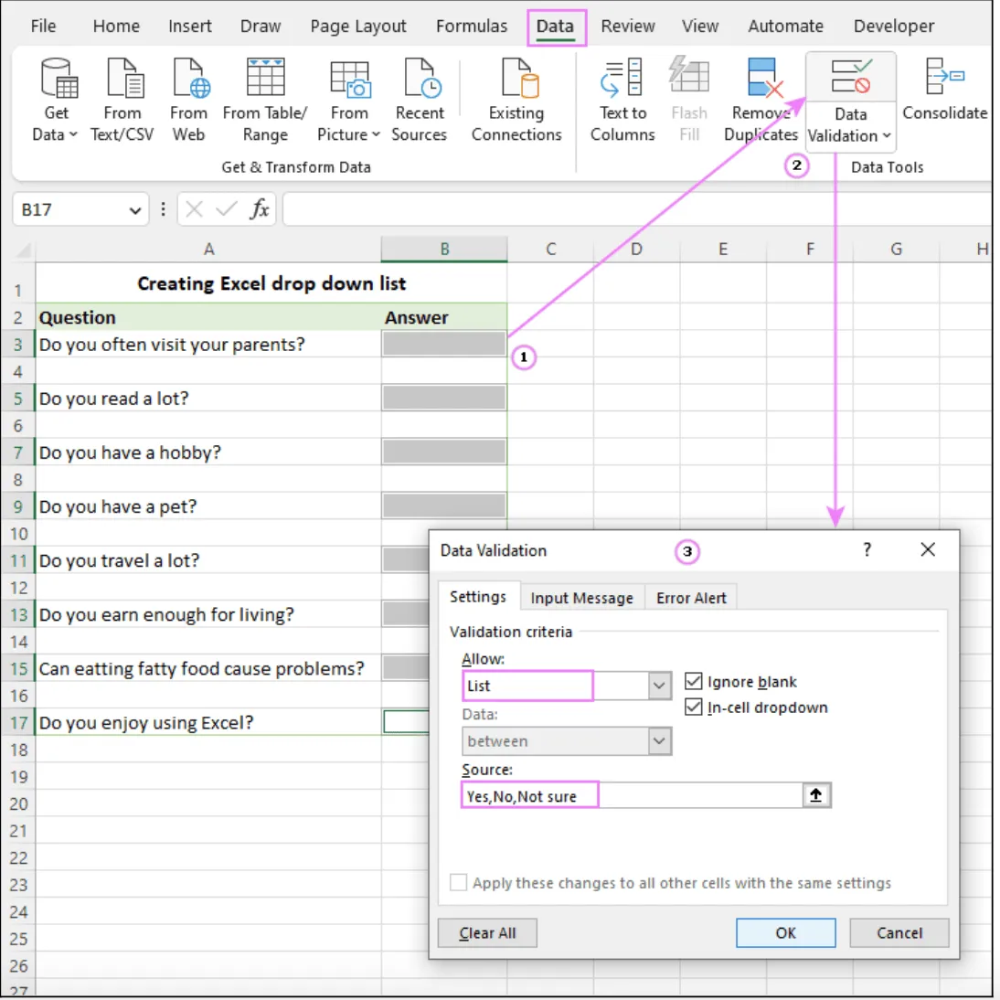 Xác thực dữ liệu trong Excel