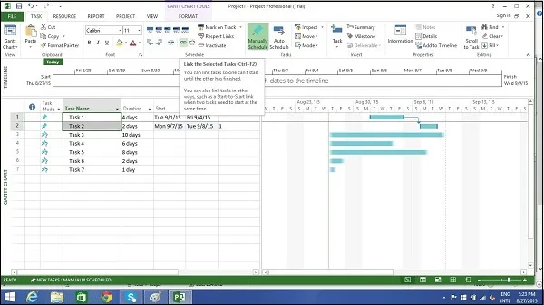 Създаване на зависимости между задачите
microsoft project диаграма на Гант