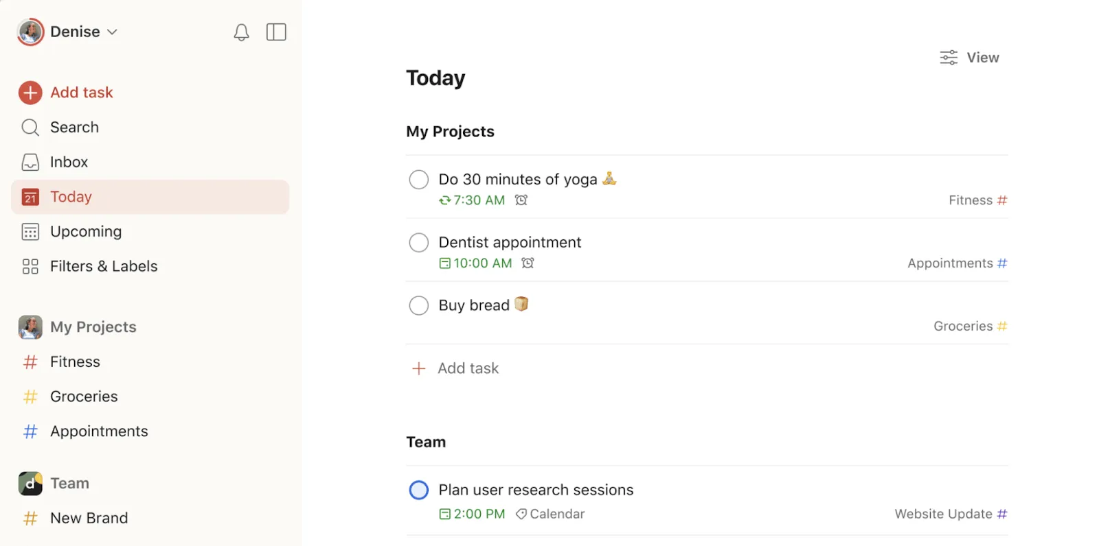 Aplicación minimalista de listas de tareas pendientes: Todoist