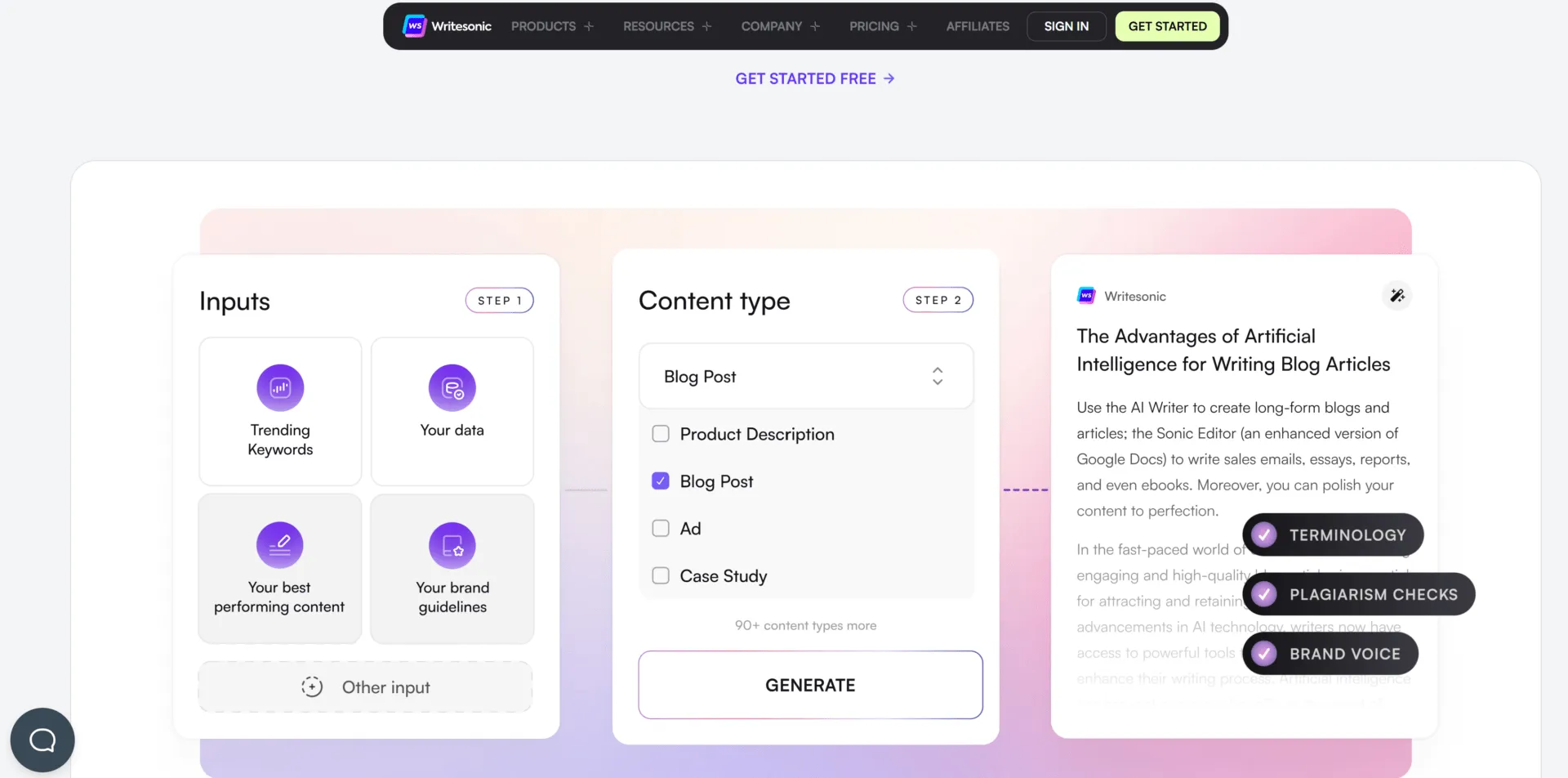 Fonctionnalité de rédaction de blog par IA de Writesonic