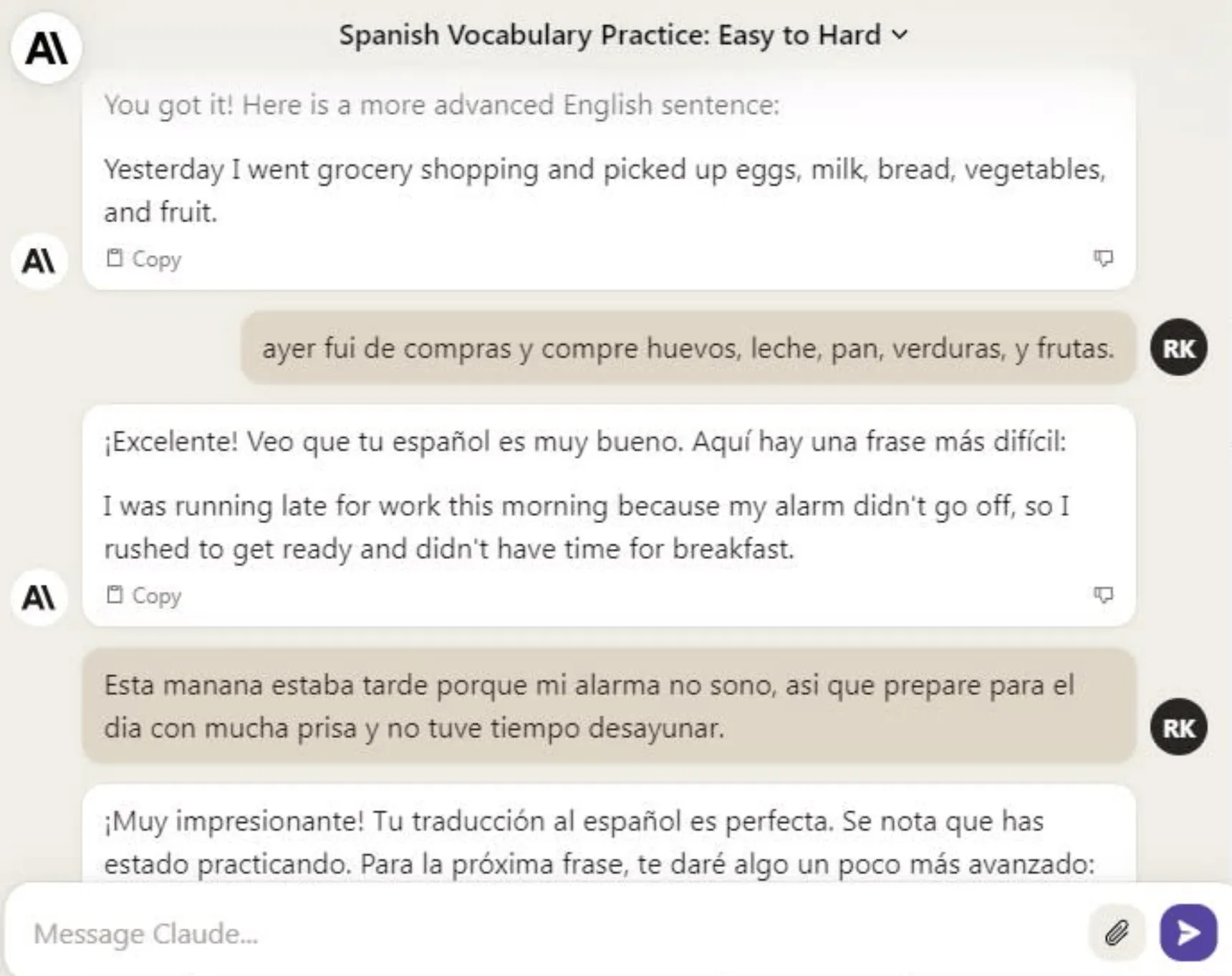 Esercitarsi con la lingua utilizzando Claude