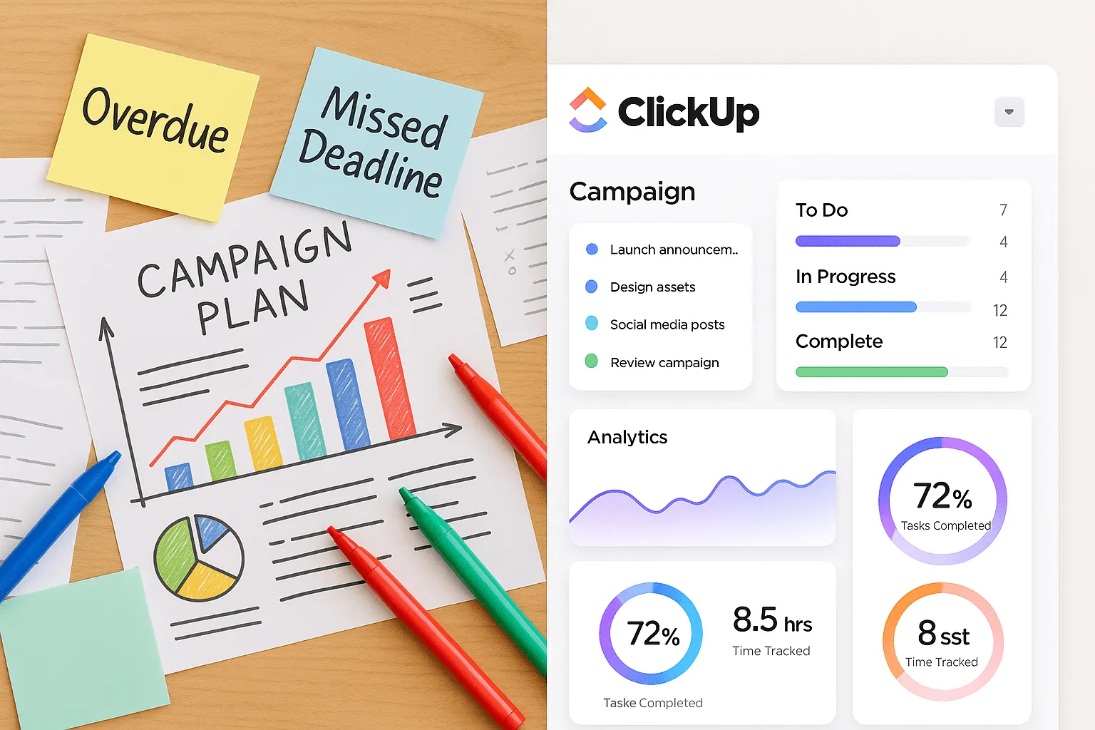 ClickUp مقابل إدارة الحملات اليدوية