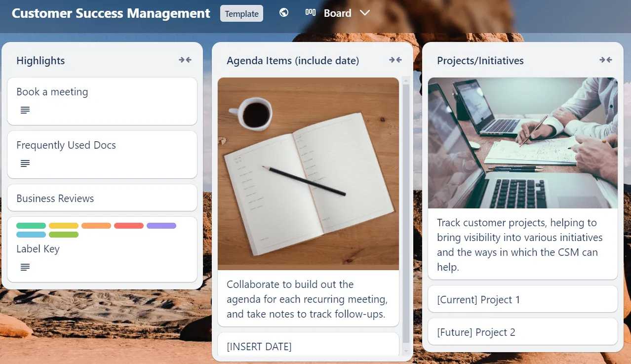 Modello Trello per la gestione del successo dei clienti