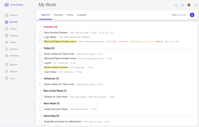 ActiveCollab giúp bạn theo dõi các công việc cá nhân từ một trung tâm tập trung