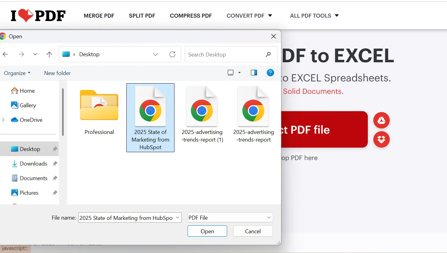 Elija el PDF que desea convertir a Excel.