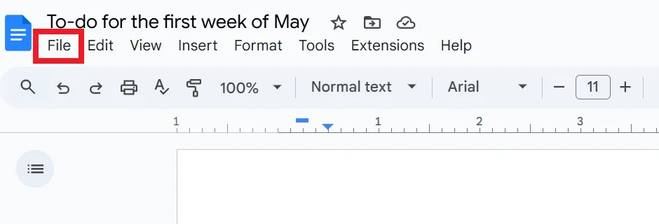 Cliquez sur Fichier dans Google Docs.