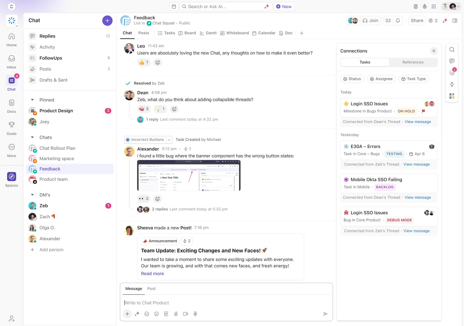 Interface ClickUp : exemple de génération augmentée par la récupération
