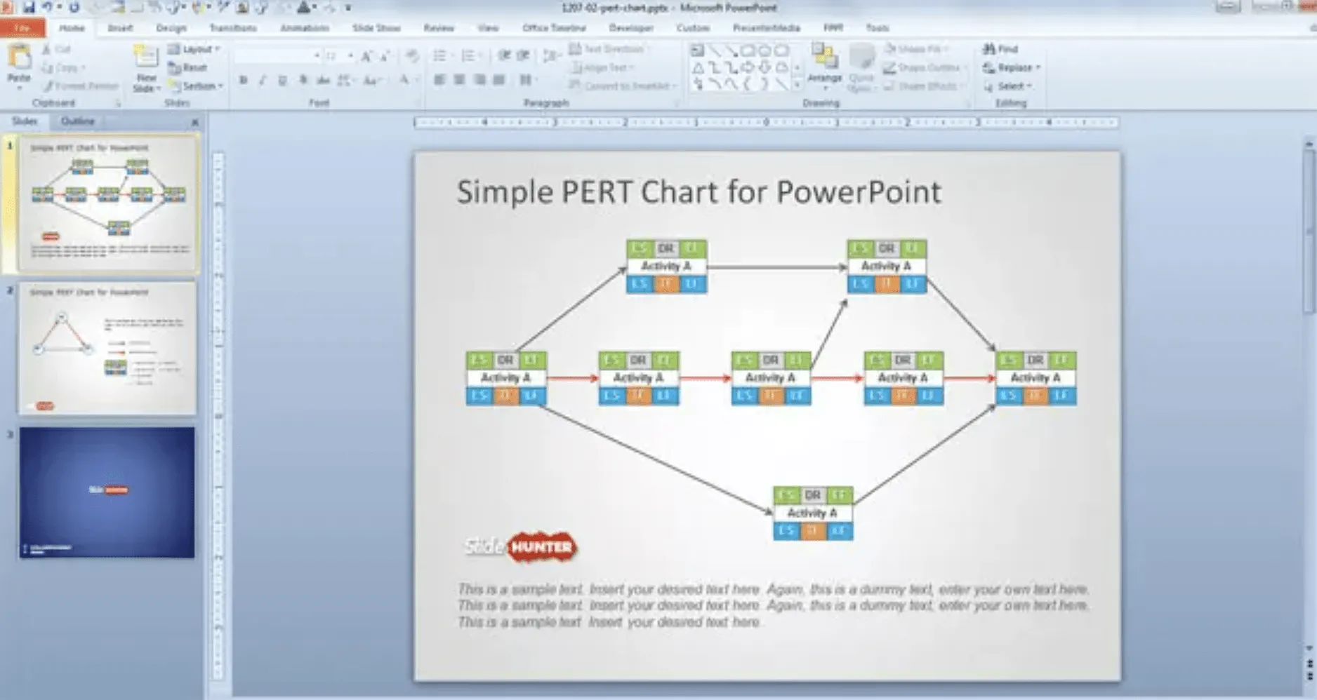 Modèle de diagramme PERT pour présentation par Slide Hunter