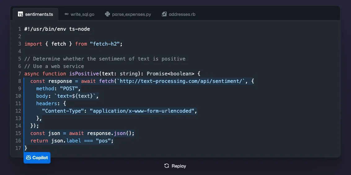 GitHubのCopilot AI機能のスクリーンショット