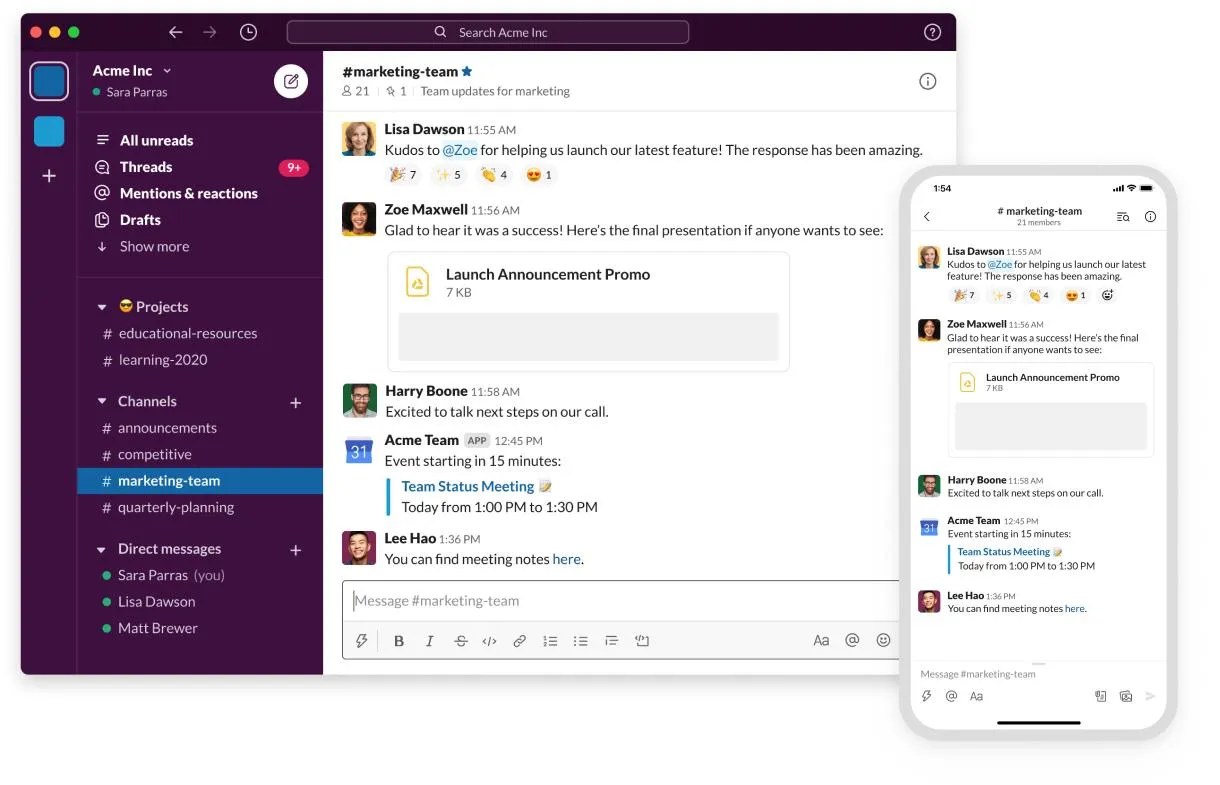 Exemple d'exemple de produit Slack