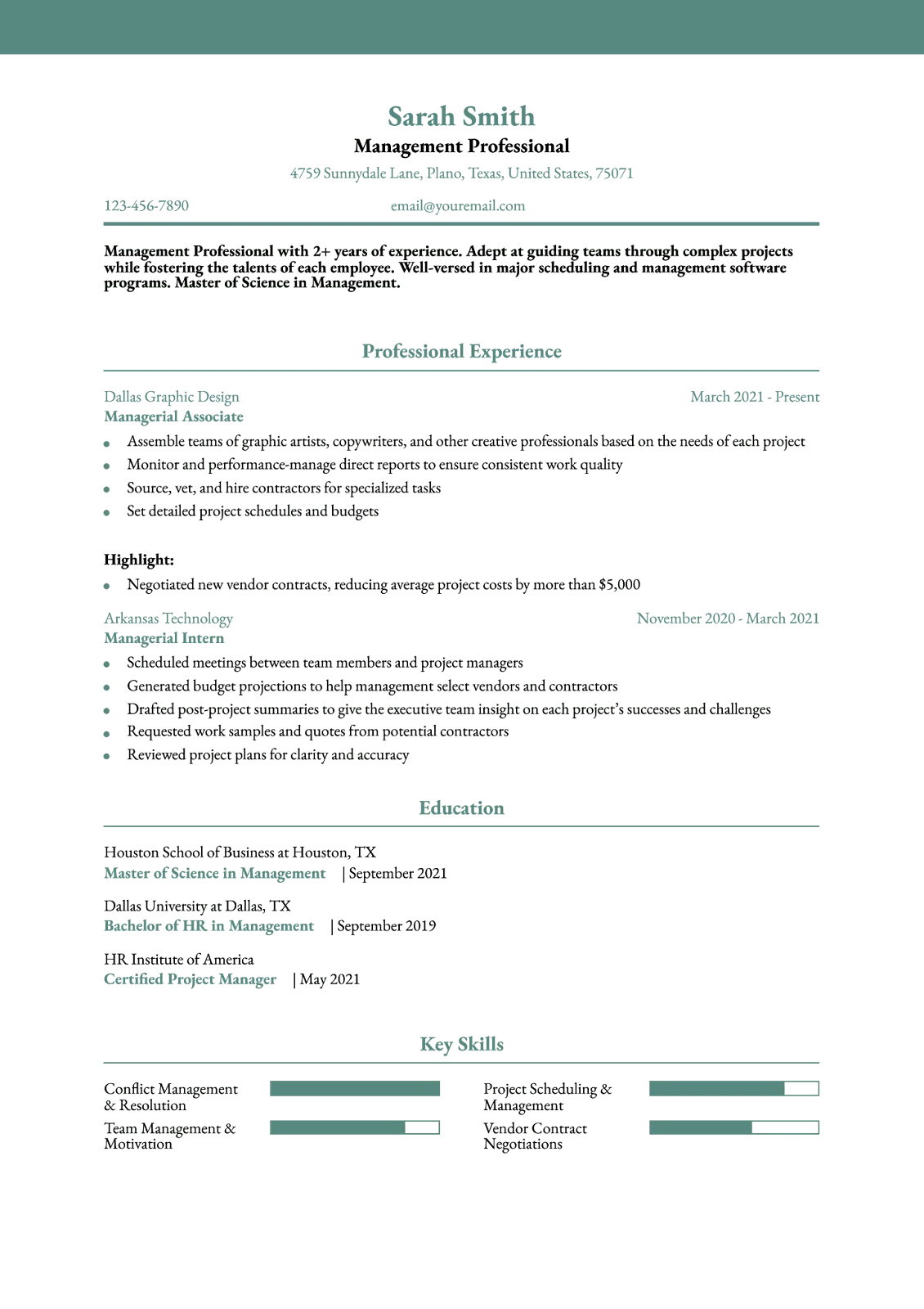 Příklad formátu životopisu z Resume Builder