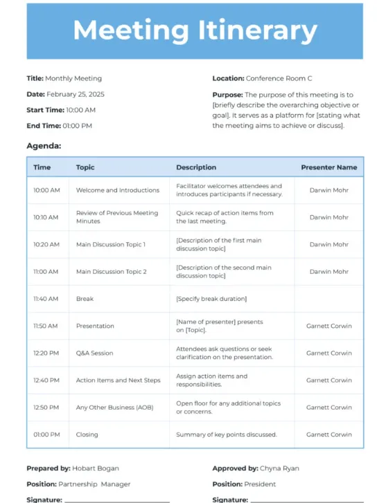 Google Docs-Vorlage für Meeting-Pläne