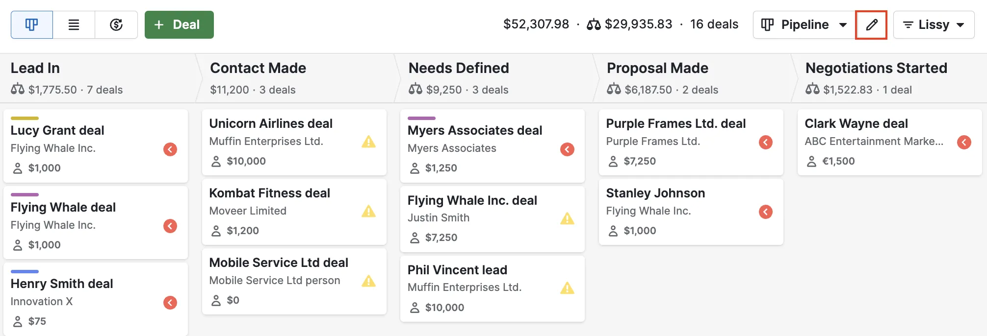 Visualizza la pipeline sul software CRM personalizzabile Pipedrive