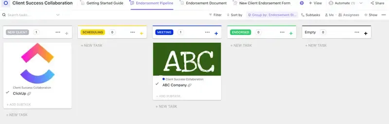 Modelo de colaboração para sucesso do cliente do ClickUp